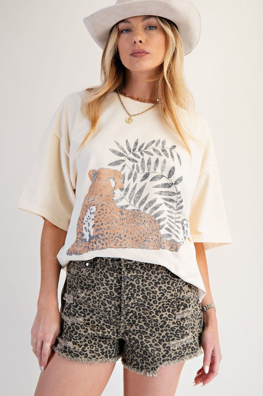 Animal Print Distressed Shorts