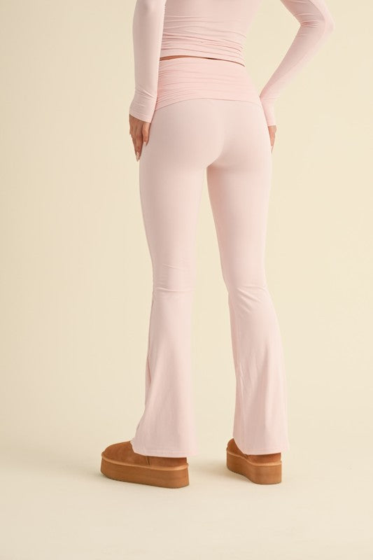 Baby Pink Soft Knit Folderover Flare Pants