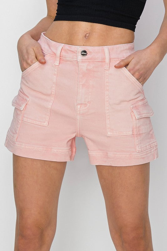 Pink High Rise Cargo Shorts