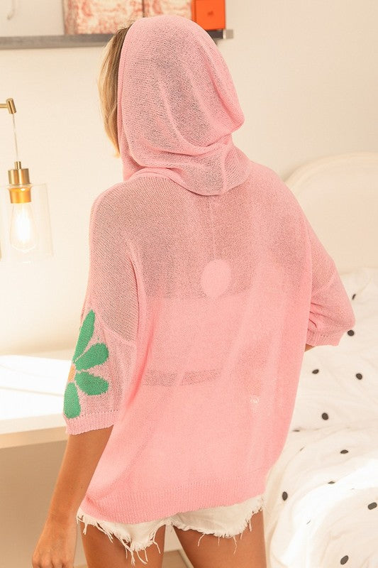 Pink Flower Sweater Hoodie