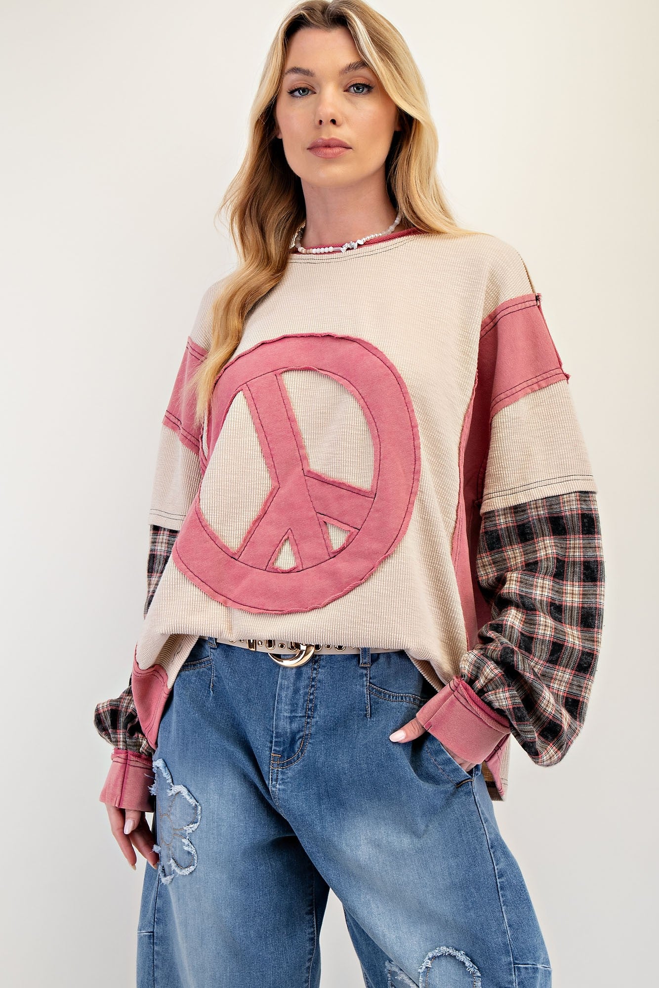 Pink Thermal Peace Patch Top