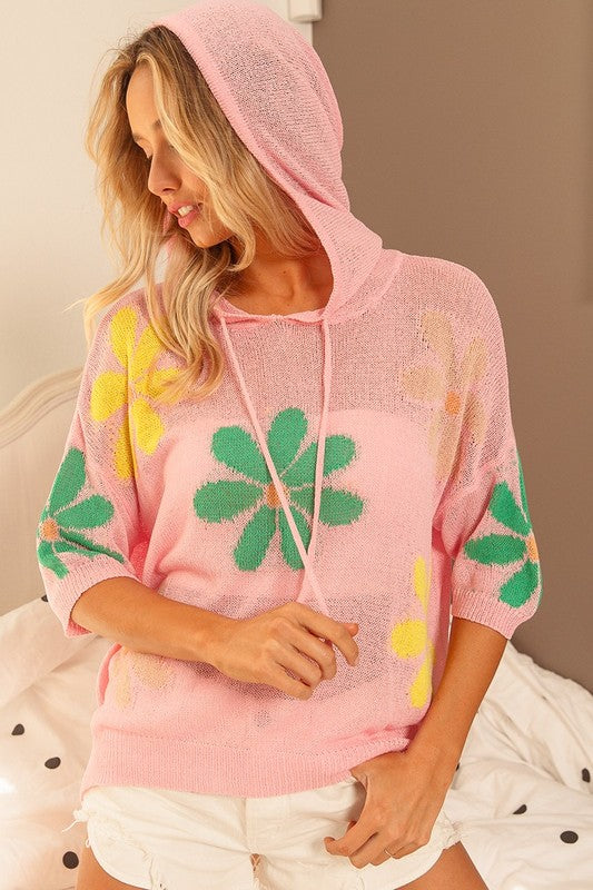 Pink Flower Sweater Hoodie