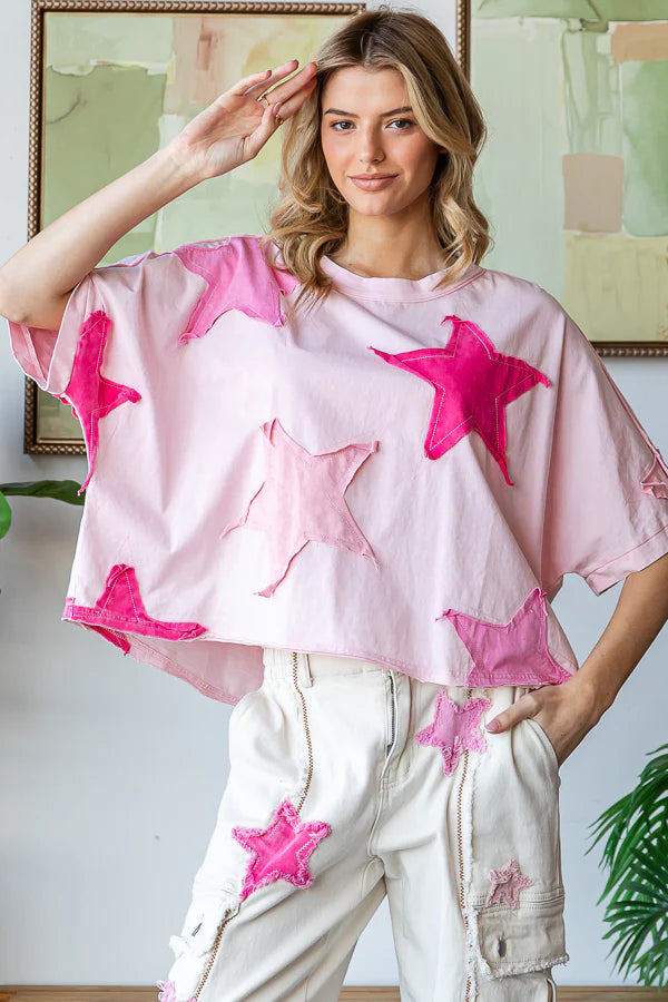 Under the Pink Stars Cropped Tee