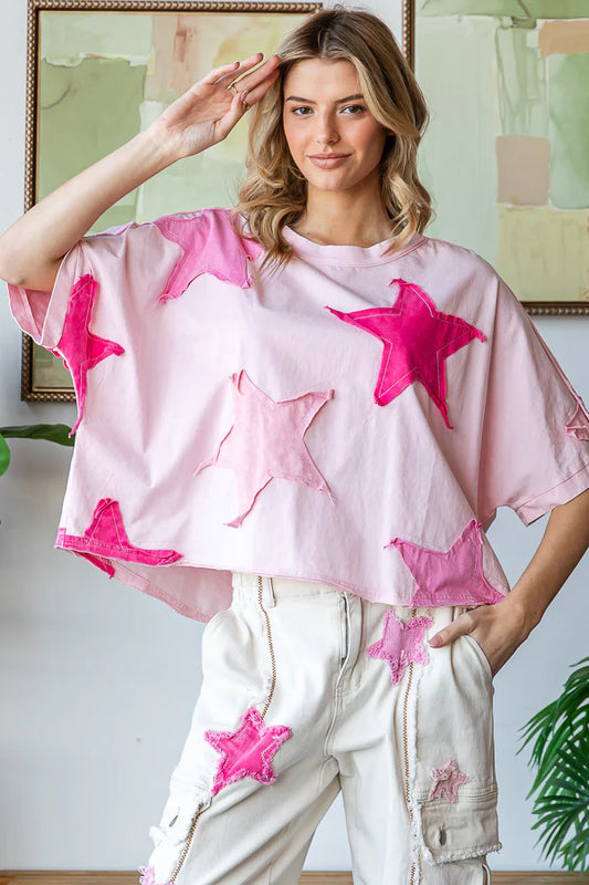 Under the Pink Stars Cropped Tee