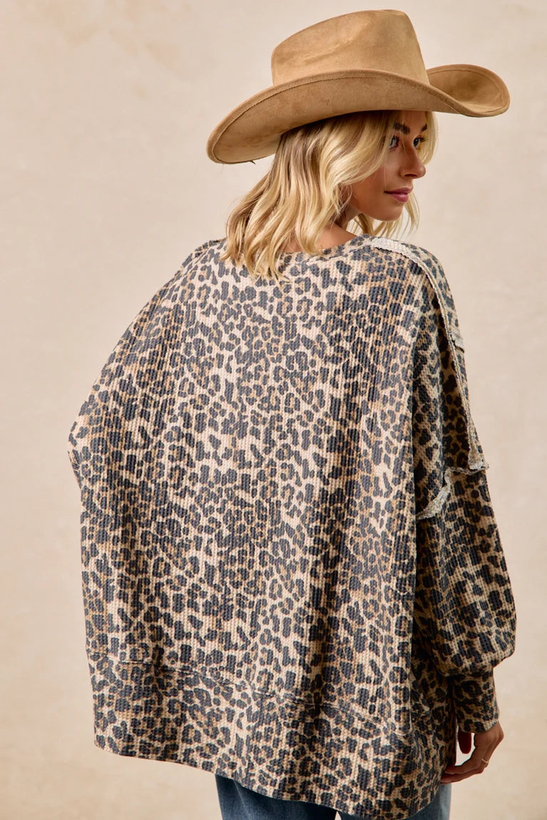 Animal Oversized Waffle Thermal Top