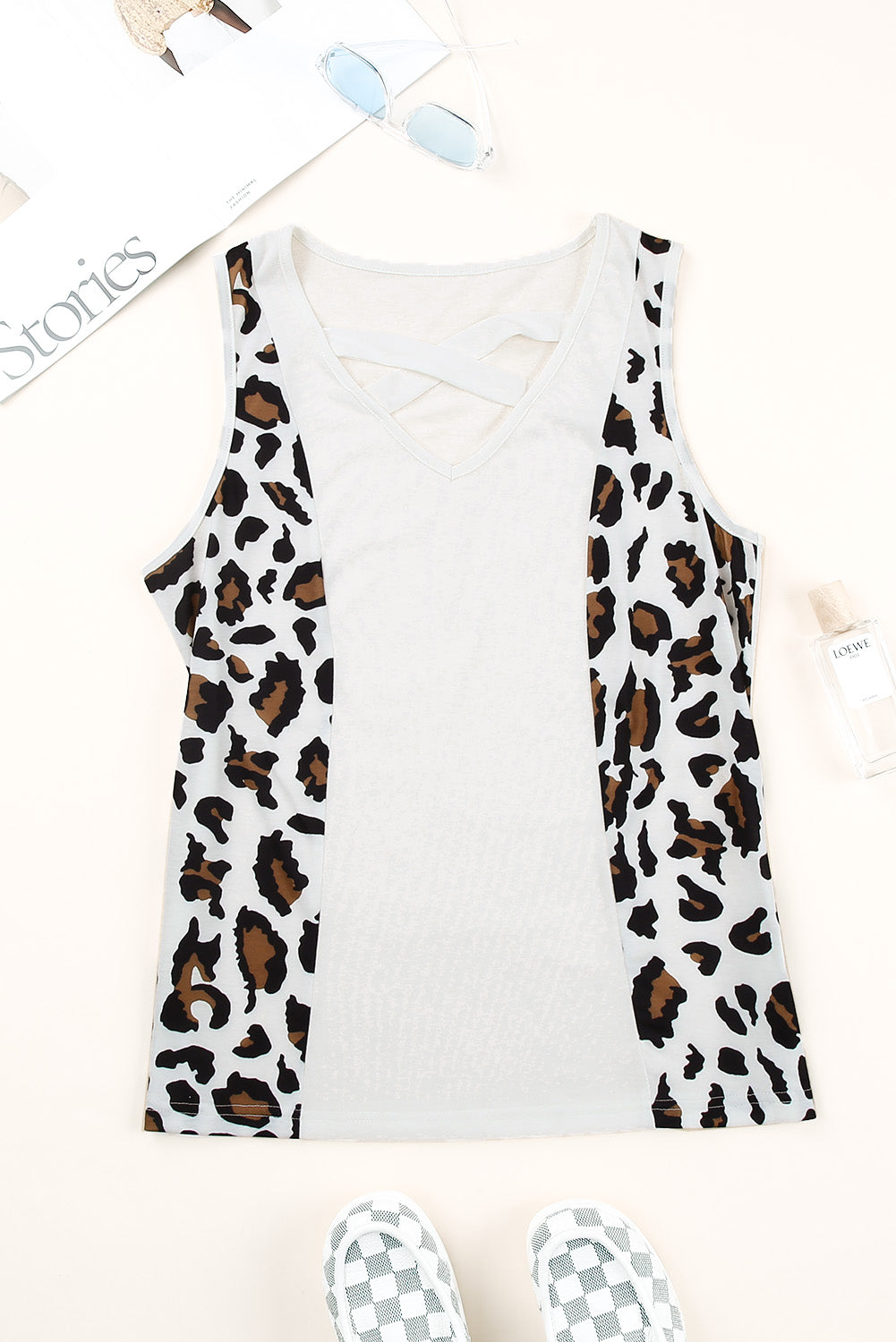 Leopard Criss Cross V Neck Tank Top