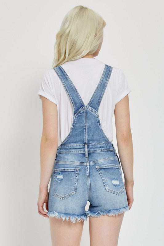 Distressed Stretch Denim Overalls