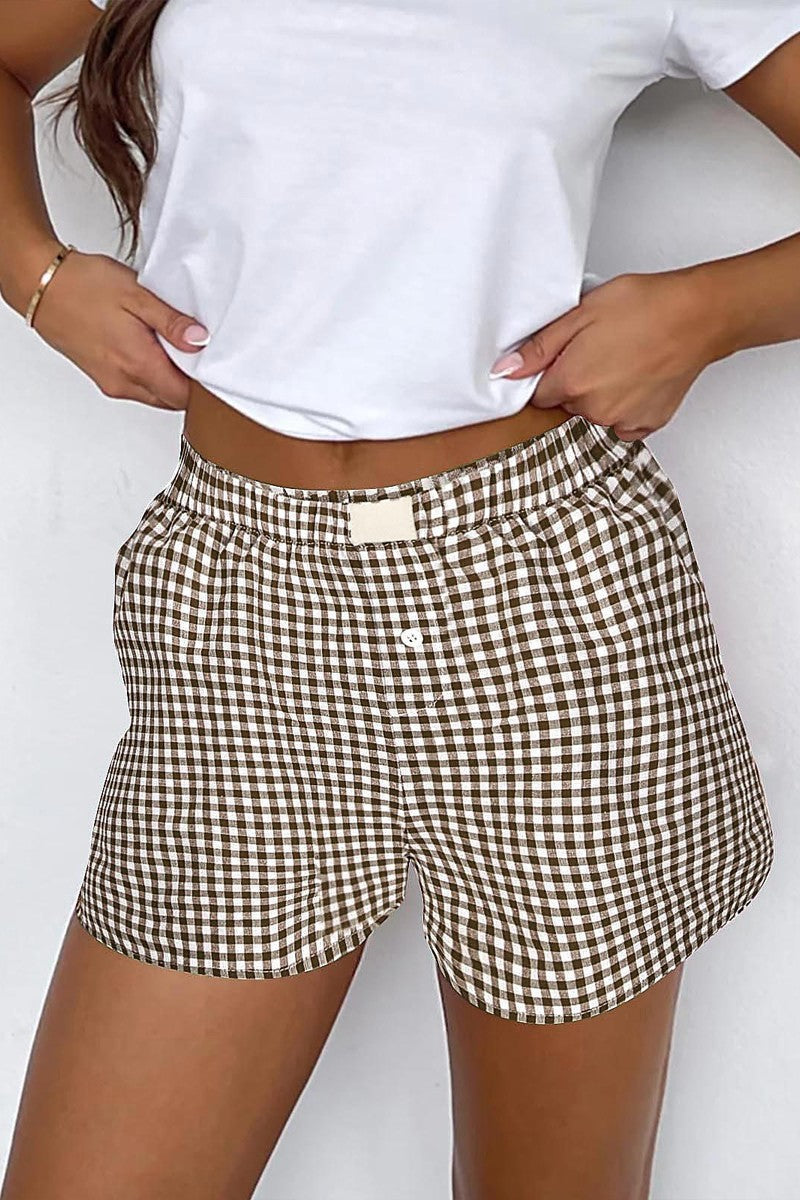 Coffee Checkered Boxer Shorts