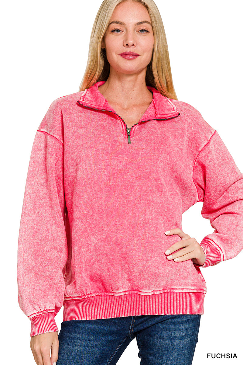 Acid Fuchsia Wash Half Zip