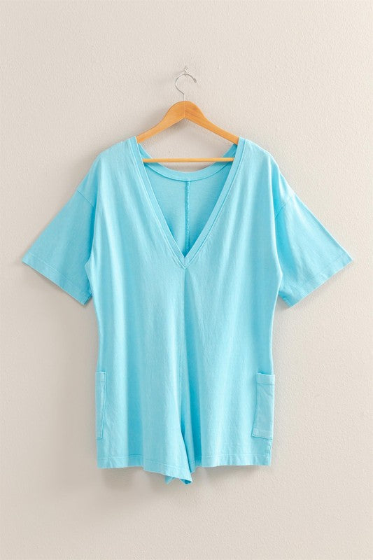 Aqua Blue V-Back Romper