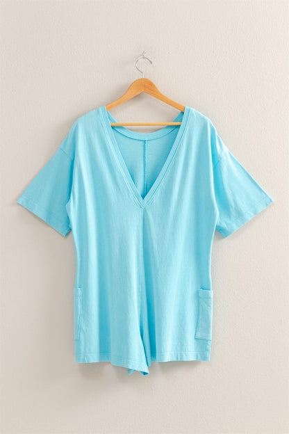 Aqua Blue V-Back Romper