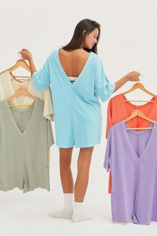Aqua Blue V-Back Romper