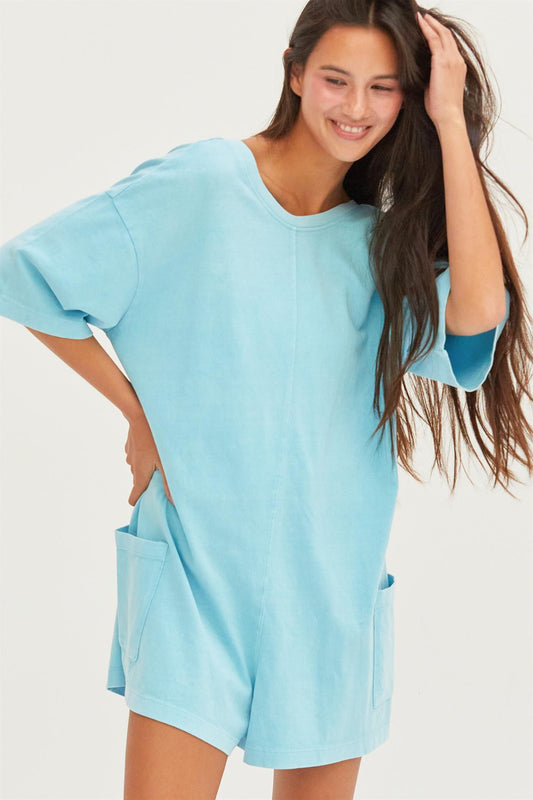 Aqua Blue V-Back Romper