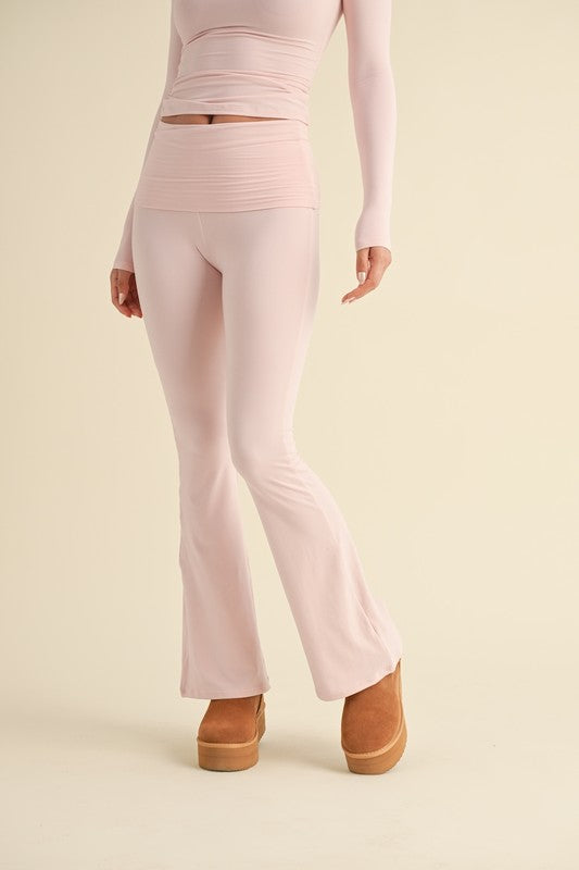 Baby Pink Soft Knit Folderover Flare Pants