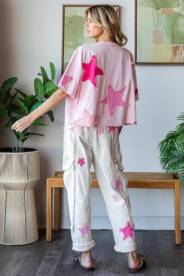 Under the Pink Stars Cropped Tee