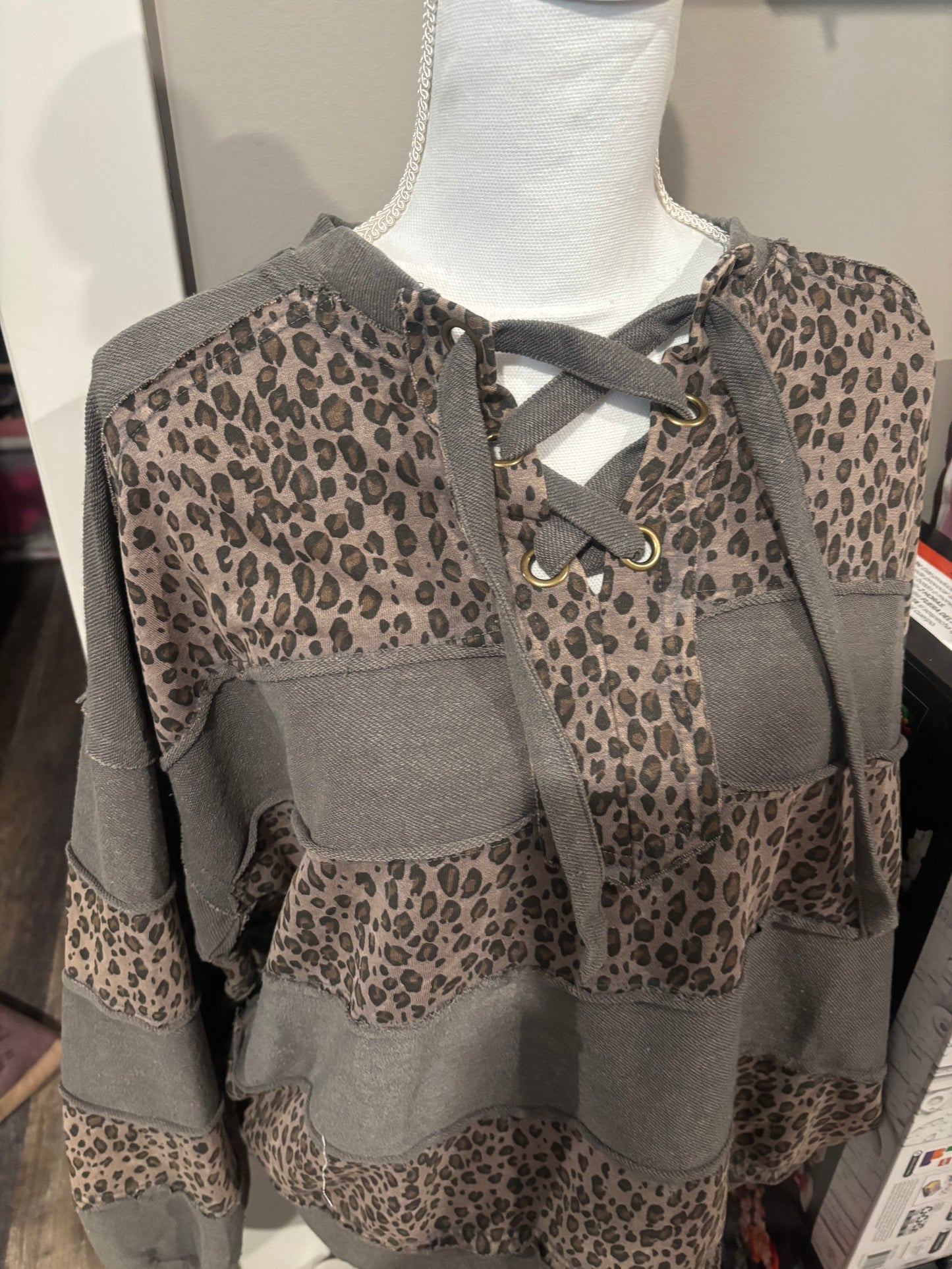 Criss Cross Charcoal Animal Print Top