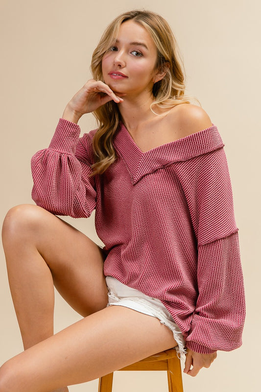 Fall Mauve V Neck Top