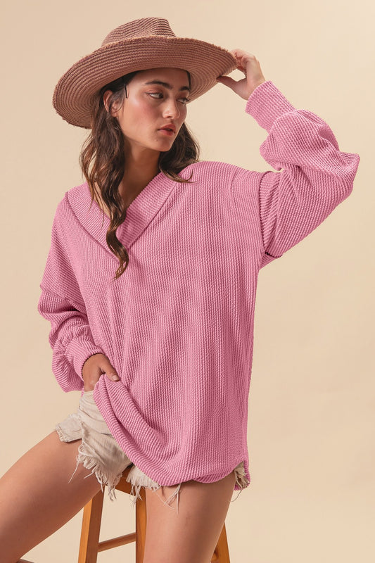 Fall Pink V Neck Top