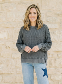 Worn-In Waffle Knit Top - Ash