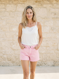 Pink Frayed Denim Shorts