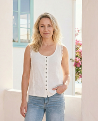 Effortless Waffle Knit & Lace Tank - Ivory