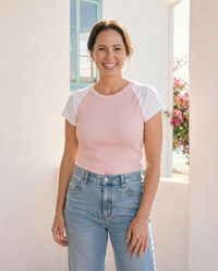Ribbed Colorblock Tee - Blush Pink
