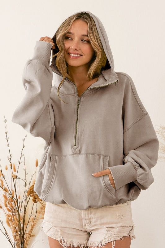 Kenzie Half Zip Taupe Hoodie