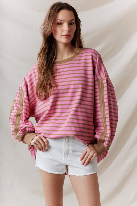 Pink Mocha Striped Top