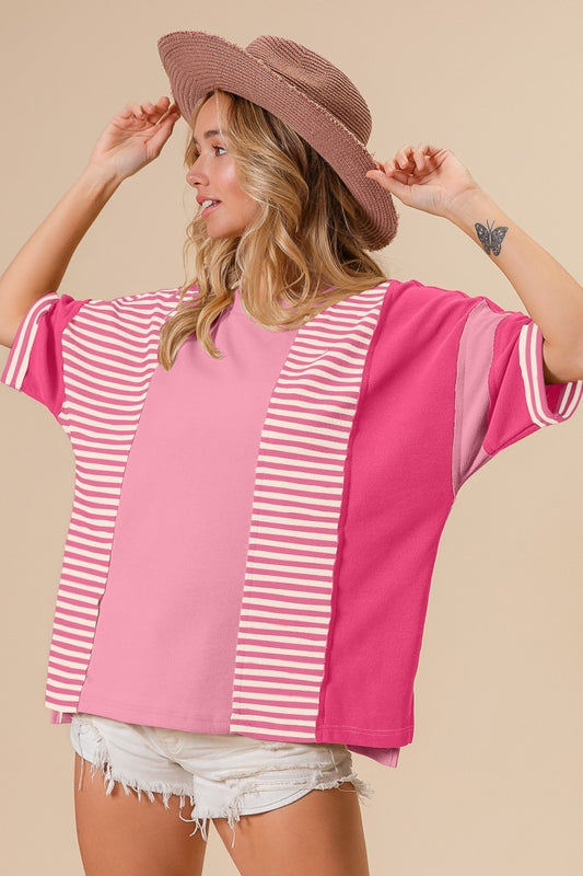 Pink Striped Dolman Top