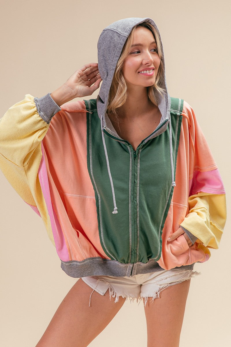 Rachael Oversized Color Block Zip up Hoodie