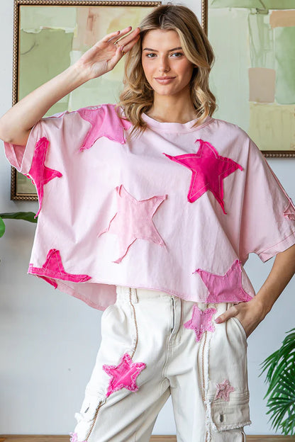 Under the Pink Stars Cropped Tee