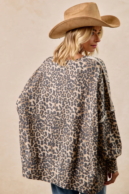 Animal Oversized Waffle Thermal Top