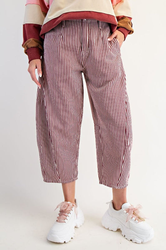 Berry Striped Barrel Pants
