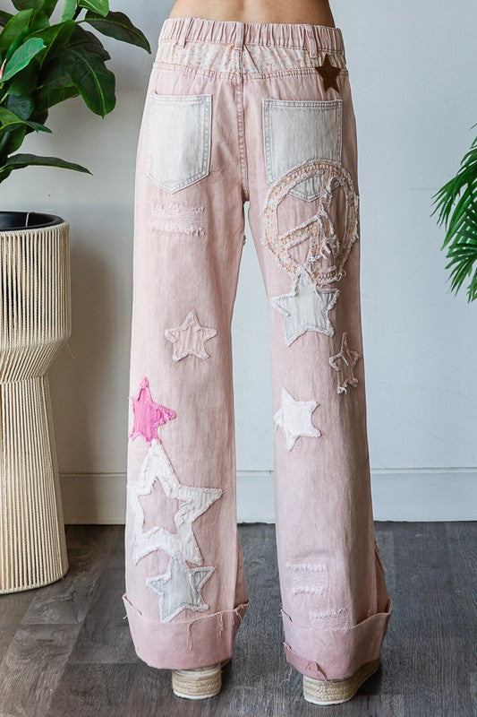 Pink Star Patchwork Jeans