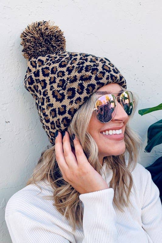 Pom Soft Leopard Beanie