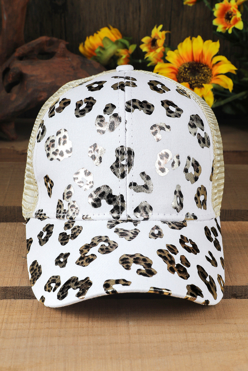 White Leopard Mesh Splicing Casual Baseball Cap