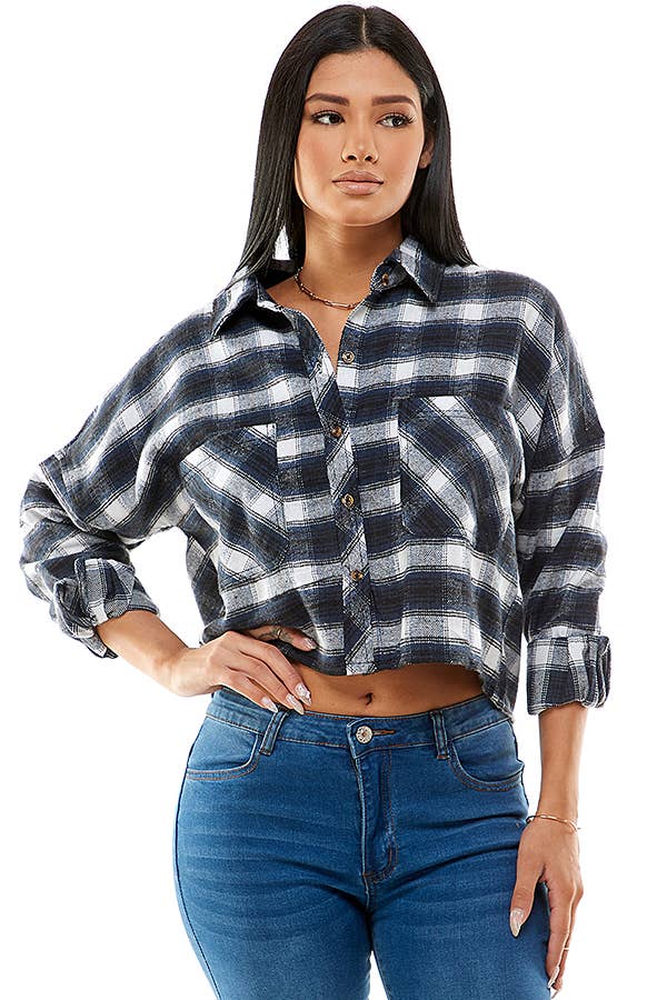 Cropped Black Flannel Shirt