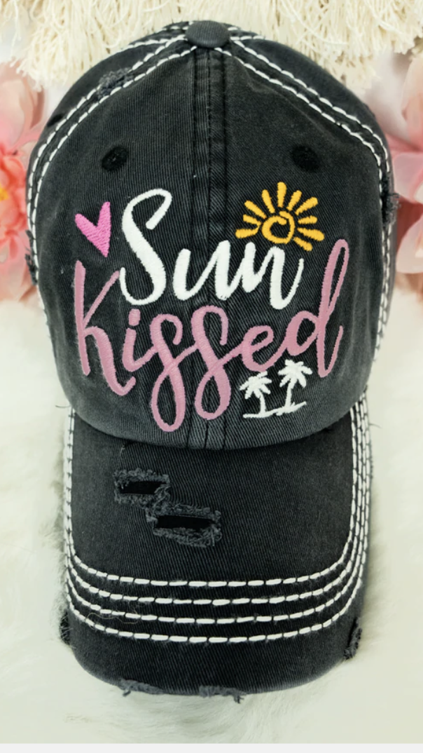 DISTRESSED BLACK 'SUN KISSED' CAP