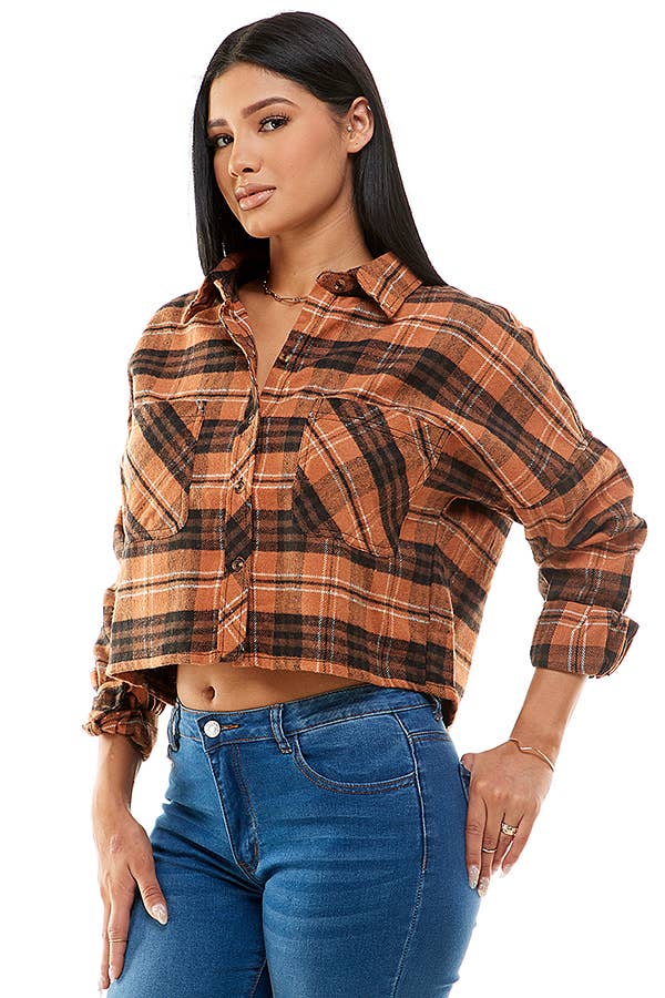 Cropped Brown Flannel Shirt