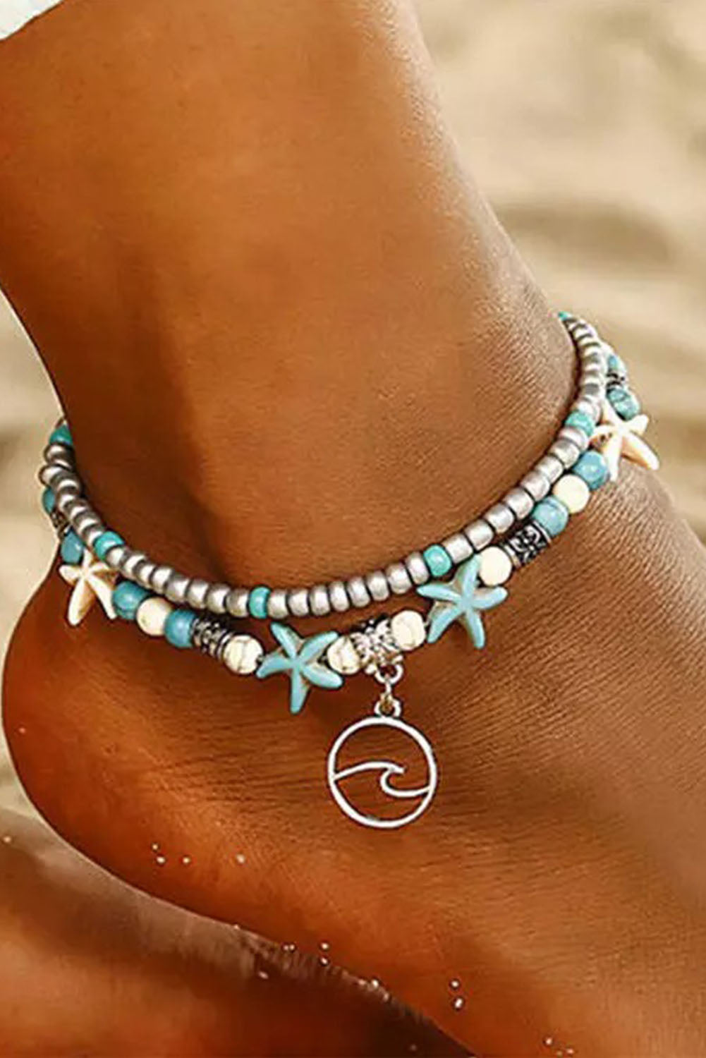 Light Blue Bohemian Beach Double Anklet