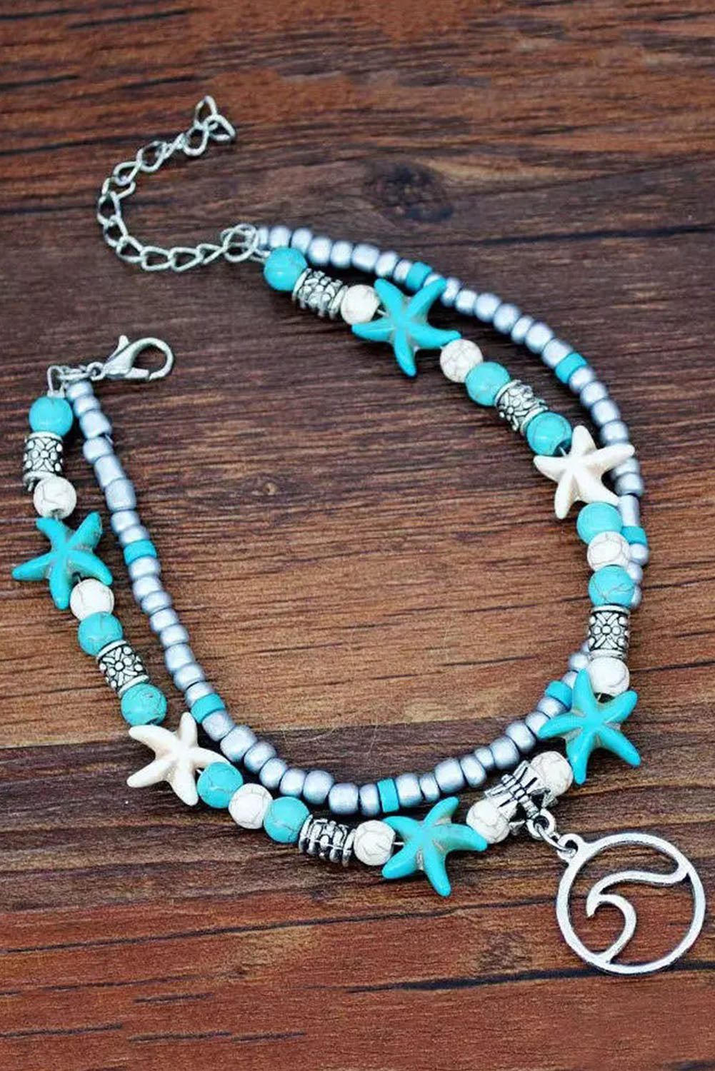 Light Blue Bohemian Beach Double Anklet