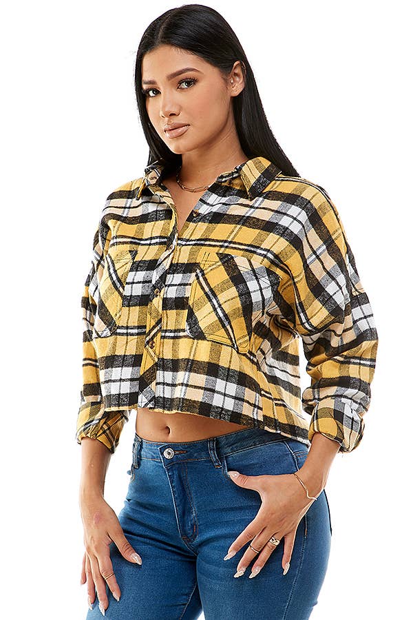 Cropped Yellow  Flannel Shirt